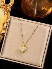 Bộ 3 món gồm dây chuyền và bông tai hình giọt nước mạ vàng bằng thép không gỉ, đính đá Cubic Zirconia, thiết kế tối giản cổ điển, phù hợp cho các cặp đôi, đi chơi, dự tiệc (Đóng gói trong túi OPP). - Vàng - Xem 2