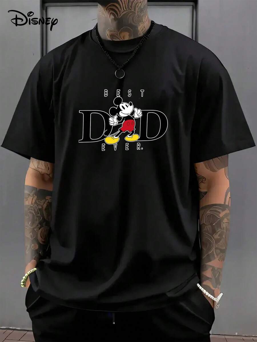 Disney Authorized-1 Piece, Disney Men's T-Shirt, Mickey Series, Round Neck Casual And Comfortable T-Shirt, Breathable And Light, Suitable For Sports And Leisure Wear, Suitable For Ladies' Loose T-Shirt, Suitable For Parties And Easter Wear. - màu đen - Xem 1