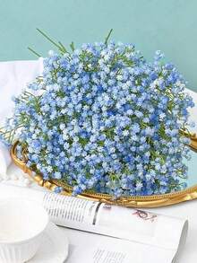 Bouquet de fleurs artificielles en plastique bleu avec tiges, mini bouquet de fleurs de carnation factices, convient pour l'arrangement de vase, le bouquet DIY, la décoration de la maison, la décoration de la chambre, la décoration de table, la décoration du salon, la décoration de bureau, la décoration de jardin extérieur, la décoration de mariage, la décoration de fête, la décoration d'anniversaire - Bleu ciel - Voir 4