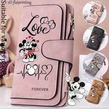 Disney 1个迪士尼夏季新款米奇米妮（永恒之爱）大容量拉链零钱包，多功能信用卡夹，男女通用可爱钱包，2D打印，情人节、感恩节完美礼物 - 彩色 - 查看 2
