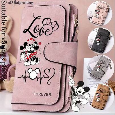 Disney 1个迪士尼夏季新款米奇米妮（永恒之爱）大容量拉链零钱包，多功能信用卡夹，男女通用可爱钱包，2D打印，情人节、感恩节完美礼物