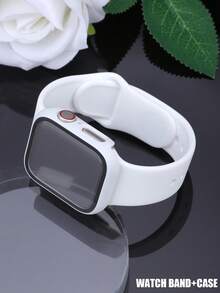 这款二合一表带兼表壳兼容 ，适用于 40mm、41mm、42mm、44mm、45mm、46mm 和 49mm 尺寸。运动休闲风格，搭配铆钉硅胶表带。配备防震防刮硬质 PC 表壳和钢化玻璃屏幕保护膜。兼容 Ultra/11/10/9/8/7/6/5/4/SE 系列。男女皆宜。柔软舒适，易于佩戴，触感灵敏。 - 白色錶帶+錶殼 - 查看 3