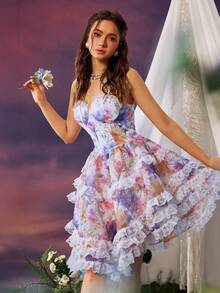 Faeriesty Vestido tubo de verano con estampado floral elegante y ribete de encaje - Multicolor - Ver 7