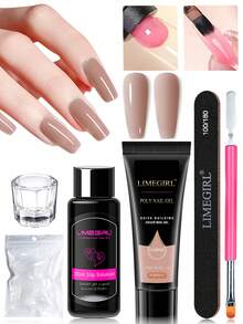 LIMEGIRL Lime Girl Solid Color Extension Gel Manicure Set, Includes Solid Color Extension Gel, Double-Ended Brush, Buffing Block, Cleaning Supplies, Crystal Nail File And Ruler, Suitable For Beginners, Great For Practice - Multicolor - View 2