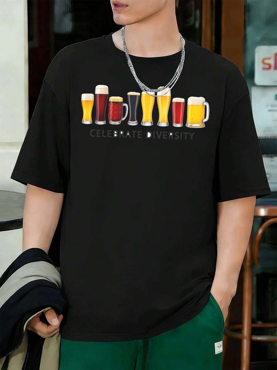 Beer Diversity Graphic Tee Shirt Premium Fabric, Art Print, Street Hip-Hop, Breathable - Black - View 1