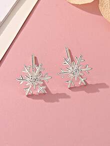 一对S925纯银极简立方氧化锆雪花耳钉，清新甜美的女性化雪花耳环，百搭日常佩戴的优雅耳环礼品 - 雪花 - 查看 11
