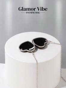 Shiny Mini Heart-Shaped Black Diamond Evening Bag, Crossbody Bag Suitable For Formal Events, Parties, Weddings, Fashion Shoulder Bag, Birthday/Valentine's Day Gift - 黑色 - 查看 8