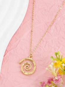 1pc Summer Beach Vacation Minimalist Geometric Swirl & Spiral Pendant Necklace, Suitable For Daily Wear - one-size - View 5