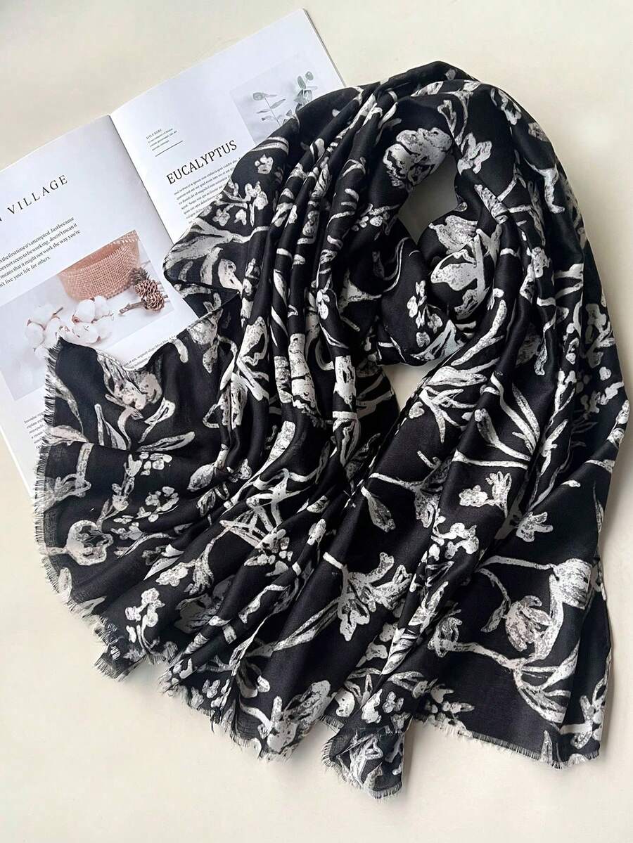 1pc Classic Cute Versatile Retro Minimalist Circle Pattern Scarf, Casual Daily Wear, Suitable For Autumn/Winter, Cosplay, Halloween, Travel, Sun Protection - Black - View 1
