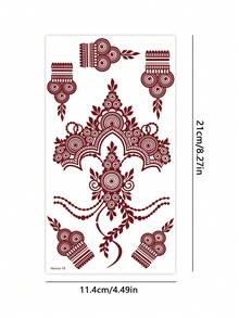 4pcs Moon & Flower Pattern Wine Red Nail Art Temporary Tattoo Stickers - Manhaiti Design Body Painting Tattoos For Party & Festival - Red - View 10