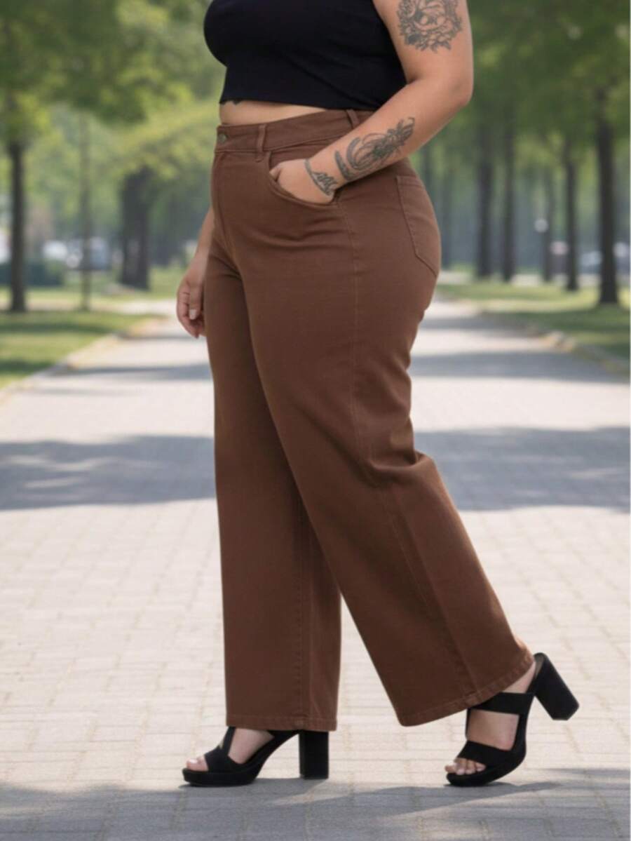 Women's Plus Size Wide Leg Jeans, Sizes 46 To 54, Very High Quality - 鏽棕色 - 查看 1