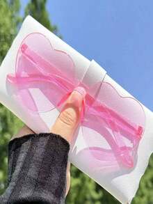 1pcs Heart Shaped Party Glasses, Colorful Candy Heart Rimless Glasses, Festival Accessories, Unisex Heart Photo Booth Glasses, Mother's Day, Graduation, Party, Valentine's Day, Wedding - Red + Pink - View 4