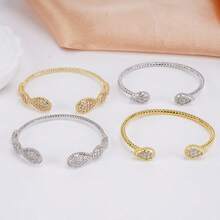 全新时尚欧美畅销经典双水滴水钻开口手镯，奢华精致百搭优雅女士礼物，浪漫珠宝批发 - 水滴手鐲 - 查看 1