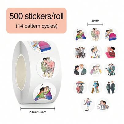 500Pcs/Roll Stickers, (14 Designs Per Roll) Stickers Suitable For Laptop, Skateboard, Refrigerator, Notebook, Helmet, Motorcycle, Water Bottle, Phone, Guitar, Scrapbook, Party Decorations, Gift