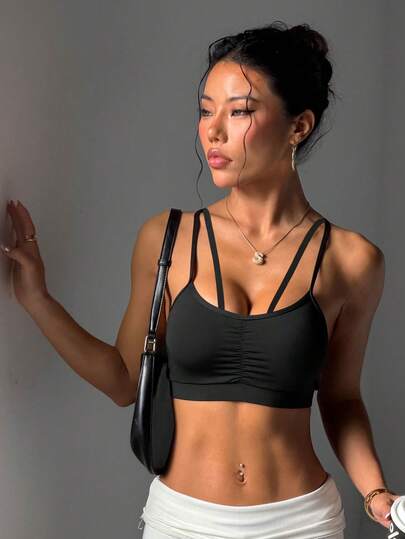 Women's Solid Color Removable Padded Criss-Cross Back Sports Knit Bra