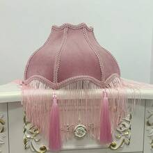 优雅公主灯罩，复古蓝/粉/橙/黑丝绒流苏灯罩，流苏装饰灯罩（仅灯罩，不含灯座） - 粉紅色流蘇公主燈罩 - 查看 5