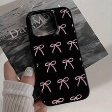 Funda de teléfono suave con diseño de moño rosa compatible con iPhone 16/13/12/11/14/15, linda y protectora - Negro - Ver 2