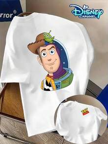 Authorized By Disney, Toy Story Woody Printed Men's T-Shirt With Round Neck And Short Sleeves, T-Shirt With Round Neck And Leisure Comfort, Breathable And Light, Fashionable Street Clothes, Men's Casual Tops, Boys' And Girls' Clothes, Perfect Gifts For Disney Fans. - 白色 - 查看 1