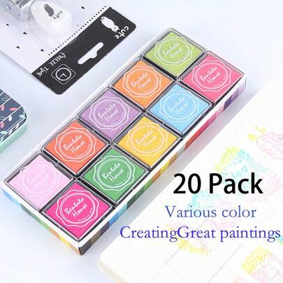 20pcs Assorted Ink Pads - Washable, Suitable For Crafts, Scrapbooking And Various Activities, Vibrant Colors, Art Projects | Ink Pads, Fun DIY, Back To School, Stationery