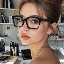 1 PC Square Frame Eyeglasses Clear Lens For Reading, Gaming, TV,Computer And Phones Glasses Accessories For Women Men - màu đen - Xem 6