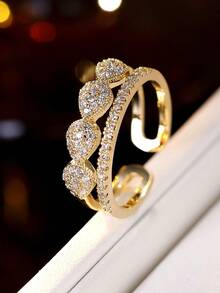 1 Stück modischer, kreativer offener Ring mit Wassertropfen-Zirkonia-Einlage, luxuriöser Hohlring, auffälliges Partyzubehör für Frauen - Ring - Übersicht 7