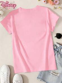 Disney T-Shirt,Stitch Pattern Printing,Ladies Summer Casual Pink Disney Stitch Character Print Regular Sleeve Round Neck Tee,Camiseta De Mujer De Disney, Impresa Con Personajes De Dibujos Animados De Disney, Estilo Primavera/Verano, Camiseta De Cuello Redondo, Hecha De Tela Suave, Cómoda Y Transpirable,  Adecuada Para Uso Diario, Ir De Compras, Fiestas Y Reuniones. También Es Talla Grande Adecuada Para Atuendos Diarios Y Como Regalo. - 粉色 - 查看 2