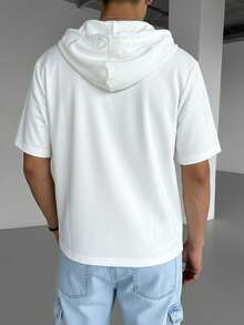 Men's Casual Solid Color Minimalist Versatile Hooded Short Sleeve T-Shirt, Summer - White - View 3