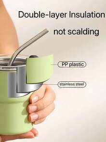 350毫升不锈钢双层咖啡杯，含杯子和吸管，真空隔热，双层真空设计可保温10小时，外层采用塑料材质，隔热防烫，内层采用304不锈钢材质。 - 抹茶綠 - 查看 3