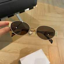 1pc Metal Frame Oval Retro Fashion Glasses, Fashionable Design For Women, Suitable For Everyday Wear, Traveling & Beach Preppy Style For Back To School - 棕色 - 查看 6