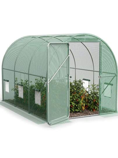 Polytunnel Greenhouse – 2 X 3m Walk In Poly Tunnel Tent – 6m² Heavy Duty Weatherproof Green House For Garden And Outdoor With Roll-Up Mesh Windows, Galvanised Steel Frame And Hinged Door