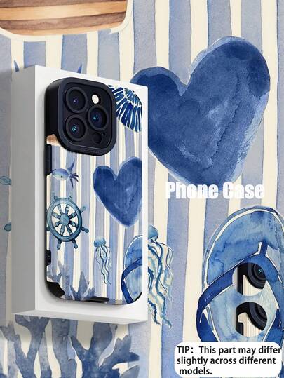 1pc Fashionable Nautical Striped Graphic Pattern Faux Leather Texture Shockproof Anti-Fingerprint Phone Case, Suitable As Birthday/Holiday Gift For Friends, Family, Couples, Compatible With Apple And Models