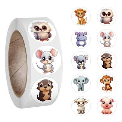 500PCS Hybrid Animals Stickers Roll, 10 Styles, For Water Bottles, Scrapbook, Journaling, Laptop, Etc. For Party Favors Birthday, Decorate Sticker Roll, For Walls, Envelopes, Birthday And Greeting Cards