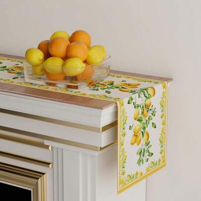 1pc Modern Polyester Rectangular Yellow Lemon Flower & Leaf Print Table Runner, Suitable For Most Dining Tables: Holidays, Themed Parties, Festivals, Daily Use, Family Gatherings, Indoor Or Outdoor Parties And Other Special Occasions To Decorate Your Dining Table, Coffee Table, Entryway Table, Fireplace, Vanity