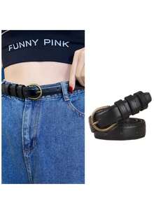 女士复古风腰带，简约优雅真皮腰带，时尚百搭休闲腰带 - 彩色 - 查看 1