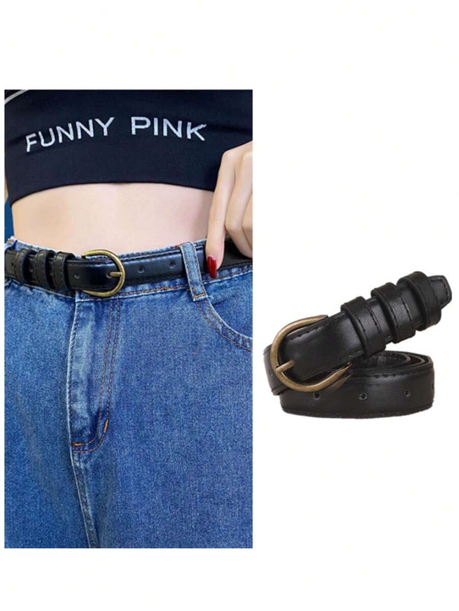 女士复古风腰带，简约优雅真皮腰带，时尚百搭休闲腰带 - 彩色 - 查看 1