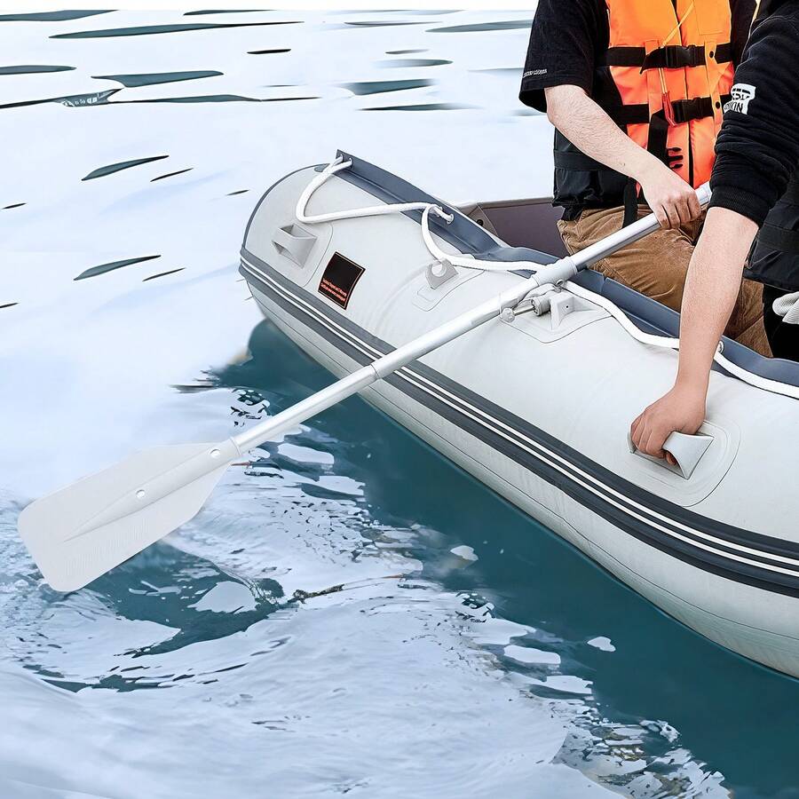 Inflatable Dinghy Boat, 6-Person Transom Sport Tender Boat, With Marine Wood Floor And Adjustable Aluminum Bench, 1500 Lbs Inflatable Fishing Boat Raft, Aluminum Oars, Air Pump, And Carry Bag - Grey - View 1