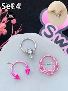 Bộ 3 khuyên mũi kiểu Y2K 16G hình bướm, trái tim, mặt trăng, sao, khuyên môi, chất liệu thép không gỉ, phù hợp cho xỏ mũi, dái tai, sụn tai, thích hợp cho tiệc tùng, ngày Valentine và đeo hàng ngày. - Hồng - Xem 8