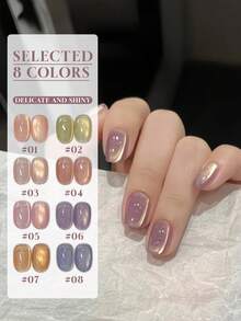 15ml 2026 Spring/Summer & New Year Shimmering Multicolor Sunset Gold Satin Nude Pink Purple Sparkling Chameleon Nail Polish Gift Set, Includes Popular Crystal Glass Bead Chameleon Gel Nail Polish - Multicolor - View 4