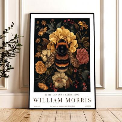 1pc Frameless William Morris Art Print, Vintage Botanical Poster With Yellow, Beige & Red Blossoms For Living Room, Bedroom, Dorm, Back To School, Funky Posters, Wall Prints, Room Decor Gift