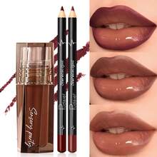 Pudaier 3 PCS Hydrating Lip Gloss & Lip Liner Set Lip Combo - Define Our Lips With 3D Precision Achieve Dewy Look For Any Occasion Perfectly Versatle For Every Makeup Style - BỘ 3 MÓN - Xem 10