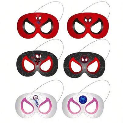Marvel 漫威6件套，漫威超级英雄蜘蛛侠面具，生日派对面具玩具，球形面具，纸质面具玩具，装扮派对装饰，角色扮演派对礼物，适合作为生日礼物，漫威粉丝礼物（随机款式）
