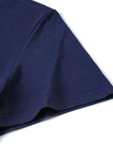 Camiseta de cuello alto de manga corta de unicolor versátil y casual para hombres, primavera/verano - Azul Marino - Ver 5