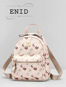 Classic Casual Backpack, New Women's Bag With Mule Printing, Large Capacity Fashion Backpack, Versatile Travel Bag - Beige - View 7