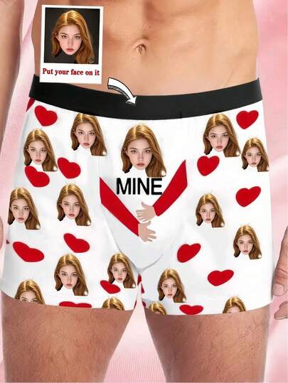 1 قطعة سروال داخلي للرجال مطبوع بوجه مخصص، شورت بخصر لا ينثني، سروال داخلي مطبوع بوجه شخصي، سروال داخلي بنمط مخصص، هدية للحبيب/الزوج، سروال داخلي للرجال مخصص، شتاء، هدية شخصية، ذكرى سنوية، عطلة، هدية مثالية للحبيب