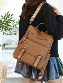 Retro Backpack | Interpret The Aesthetics Of Commuting In All Scenarios The Whole Series Of Tassel Zippers Leather Buckle System, A Of Equipment To Unlock The Absolute Visual Sovereignty Of Daily, Commuting - Multicolor - View 10