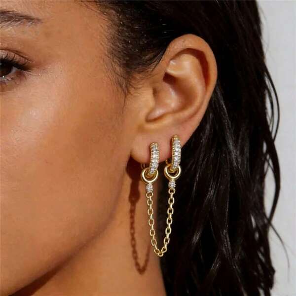 VKHK 1件创意闪亮锆石装饰链条耳环，适合女性日常及派对佩戴，礼品