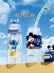 Disney 1Pc 600ml  Cartoon Water Bottle, Tritan Material Dual-Drinking Spout Plastic Cup, 3D Character Straw Cup, Leak-Proof & Shatter-Resistant Student School Water Bottle, Ideal Gift For Summer Outdoor, Home, Spring Outing, Birthday, Back To School, Wedding & Festivals - Multicolor - View 4