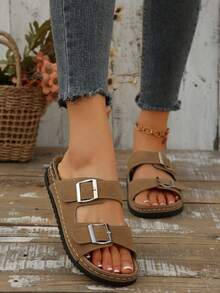 Dép lê thể thao ngoài trời đế bằng mũi tròn, thời trang, đa năng, thoải mái, tối giản, nhẹ nhàng dành cho nữ. - màu nâu - Xem 6