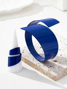 1 Set de joyería de estilo bohemio con brazalete y anillo de metal liso con diseño geométrico, adecuado para uso diario, fiestas, casual y vacaciones de mujeres - Conjunto geométrico - Ver 4