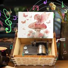 Fairy Mushroom Hand Crank Music Box - Wooden No Battery Musical Box Plays Melody For Girls Kids Birthday Gift - Fairy Mushroom Music Box - View 1